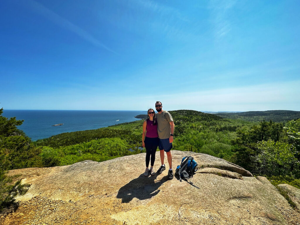 Summit of Beehive Trail in Acadia National Park in Maine.