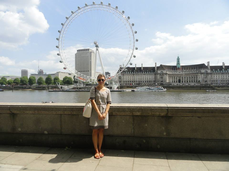 Lauren in front of the London Eye in London, England.