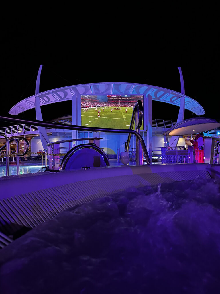 Watching the Packers vs 49ers game from the hot tub.