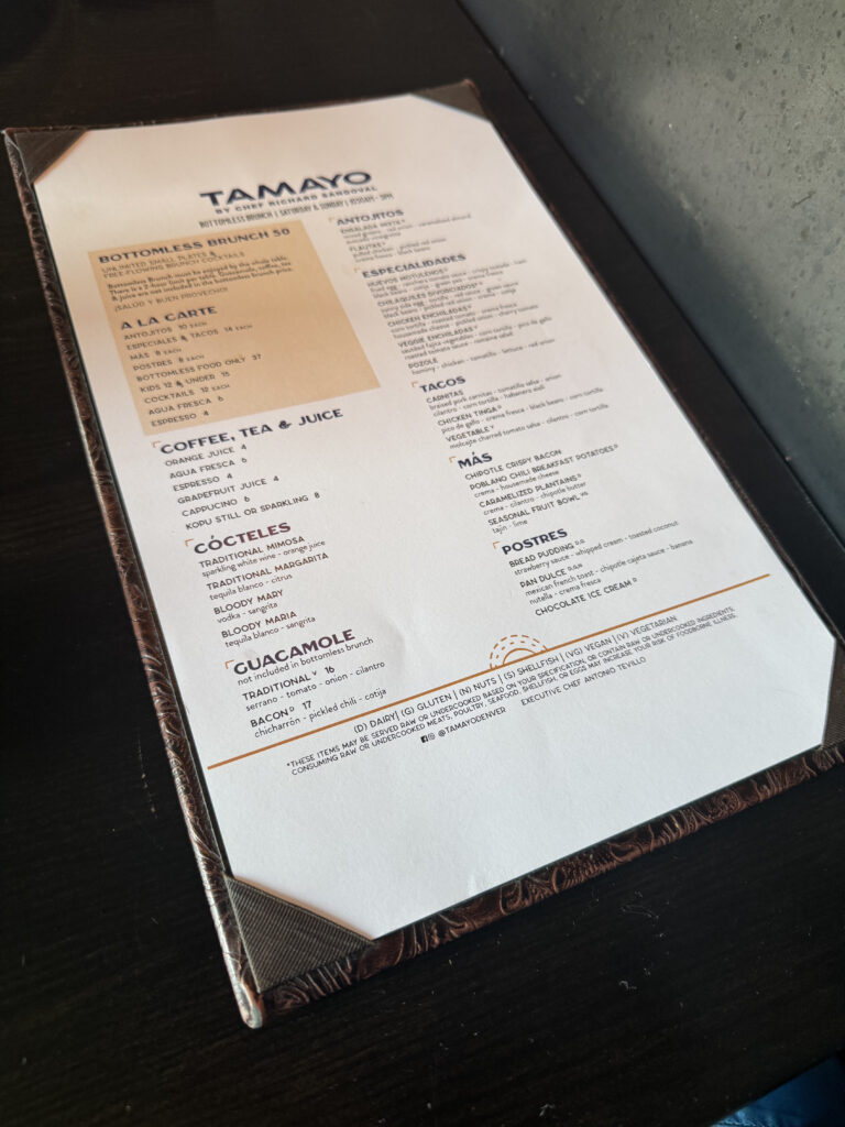 Menu for Tamayo bottomless breakfast